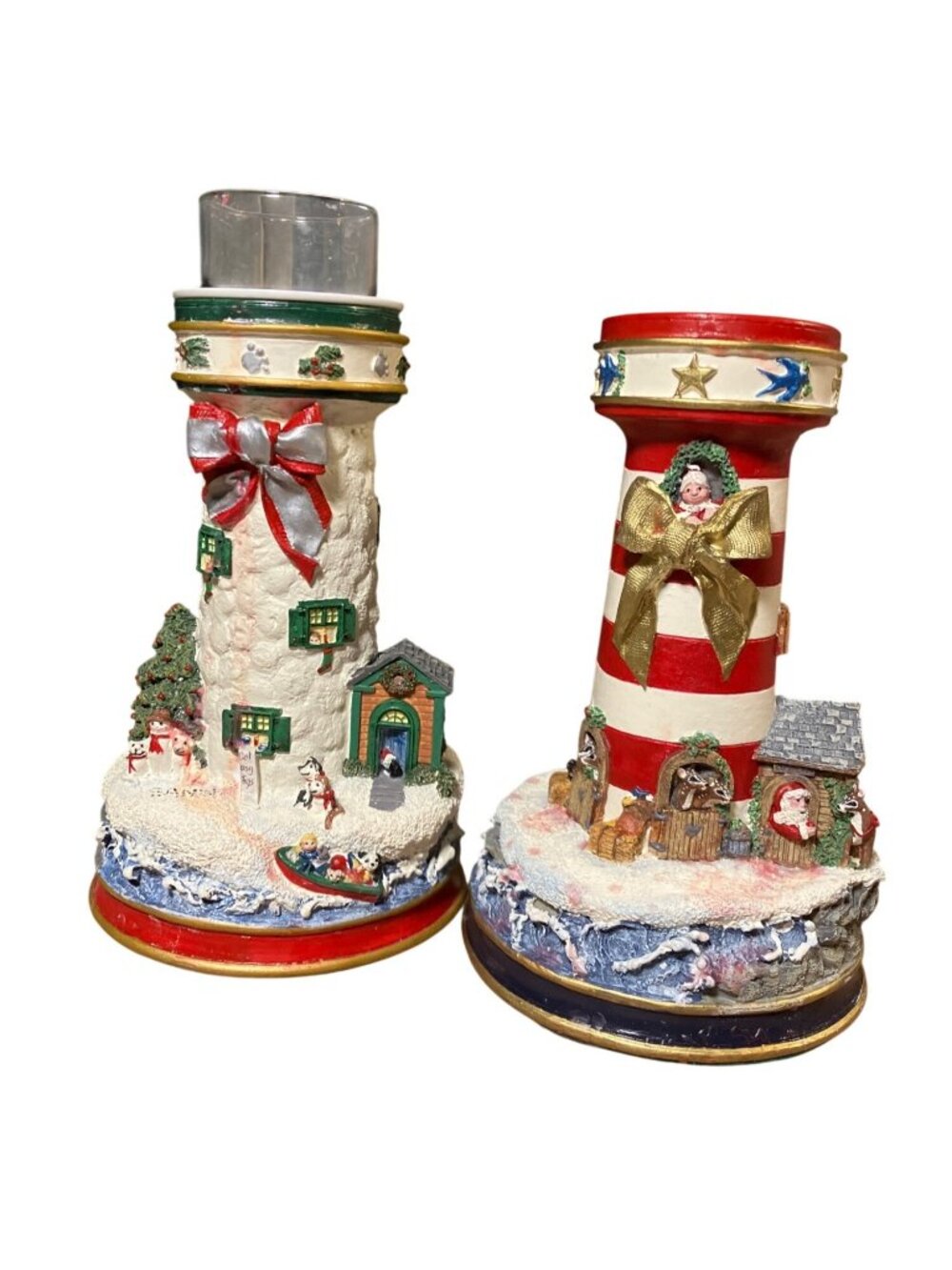 Danbury Mint Lighthouses of Christmas Candle Sticks Holder Figurines